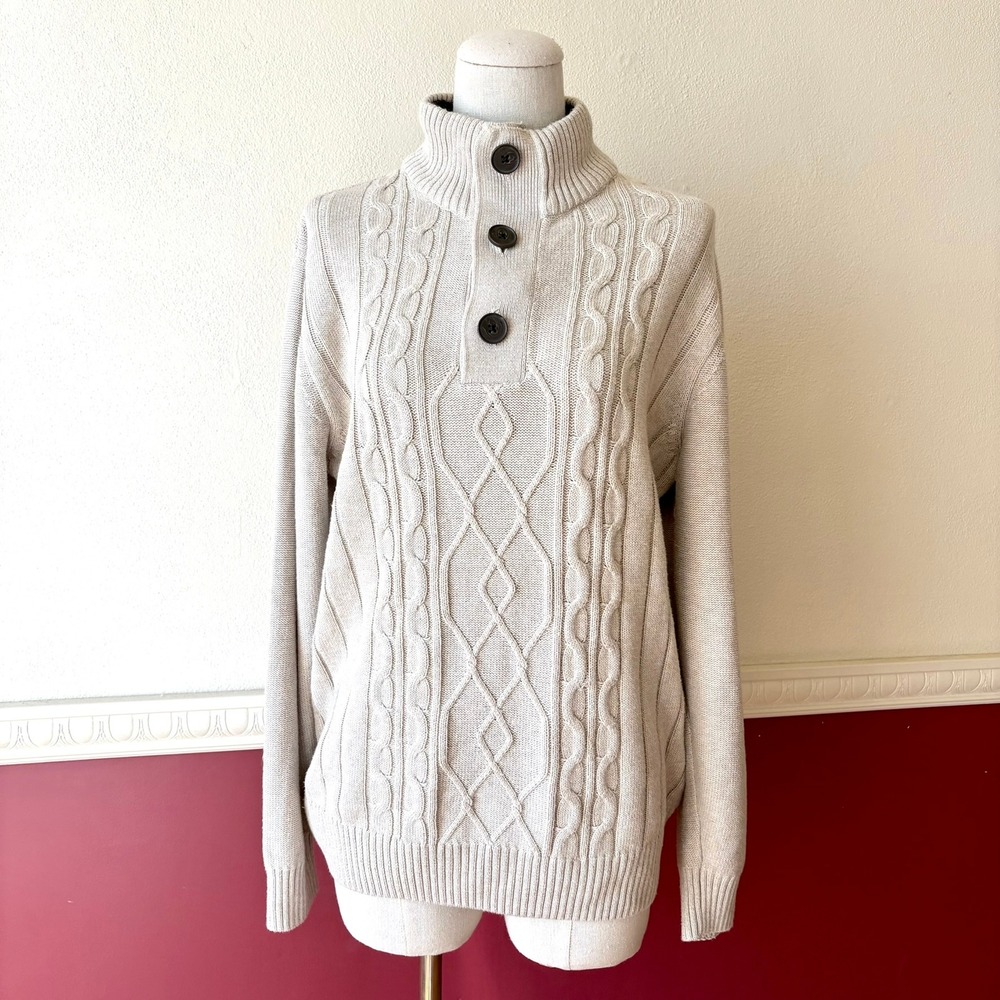 Vintage Tricots St‎ Raphael Beige Cable Knit Sherpa Collar Sweater Size M Cozy